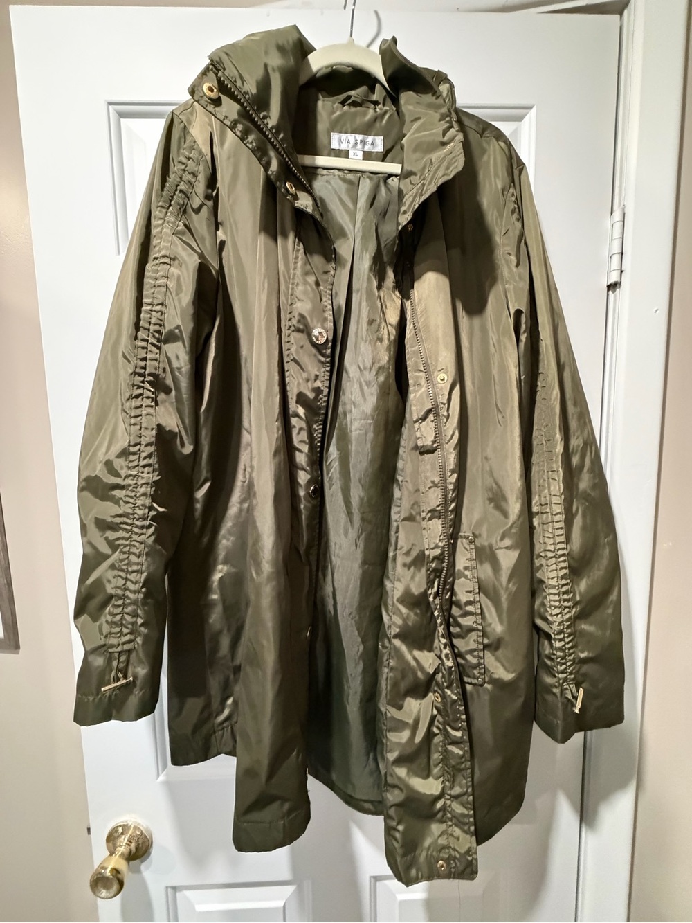 Via Spiga Olive Green Hooded Rain Coat